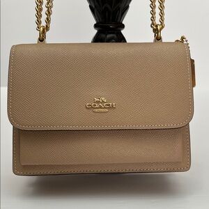 Coach TAN Leather Crossbody Bag with Gold Chain